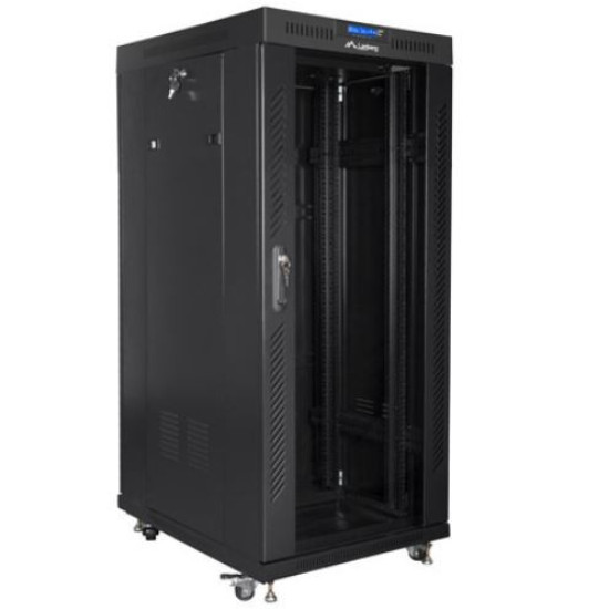 Szafa instalacyjna RACK stojąca 19 cali 37u 800x1000 czarna drzwi szklane LCD (flat pack)