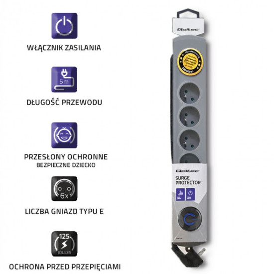 Listwa antyprzepięciowa | 6 gniazd | 5m 