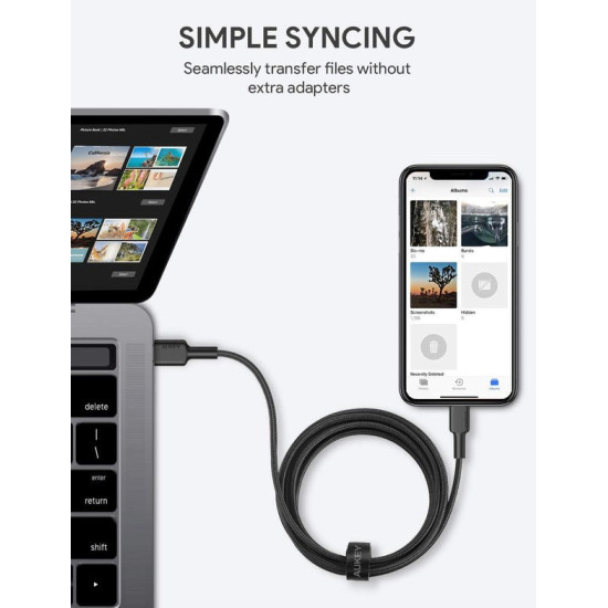 CB-CL03 Black nylonowy kabel Lightning-USB C | USB Power Delivery USB-PD | 2m | certyfikat MFi Apple