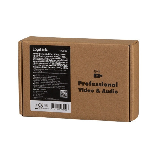 Przełącznik Switch 3x1 HDMI, 1080p 60Hz, z pilotem 