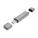 Czytnik kart 3-portowy USB Typ C/ USB 3.0 SuperSpeed SD Micro SD HQ  aluminium Szary