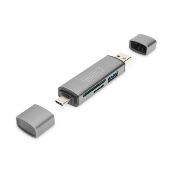 Czytnik kart 3-portowy USB Typ C/ USB 3.0 SuperSpeed SD Micro SD HQ  aluminium Szary