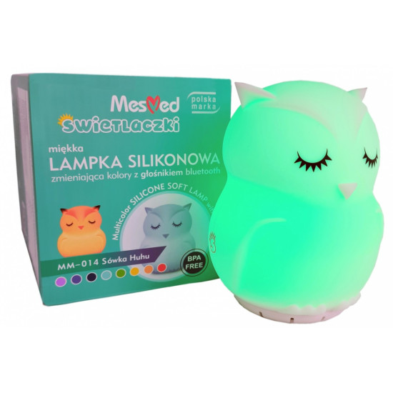 Lampka nocna silikonowa zmieniająca kolory z głośnikiem Bluetooth Świetlaczek Sówka HU HU