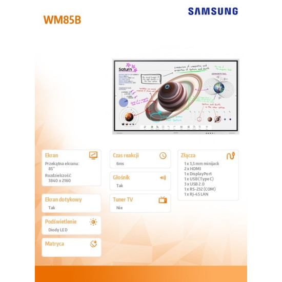 Monitor profesjonalny WM85B Flip PRO 85 cali Dotykowa 16h/7 350(cd/m2) 3840 x 2160 (UHD) Flip App WiFi/BT 3 lata d2d (LH85WMBWLGCXEN)