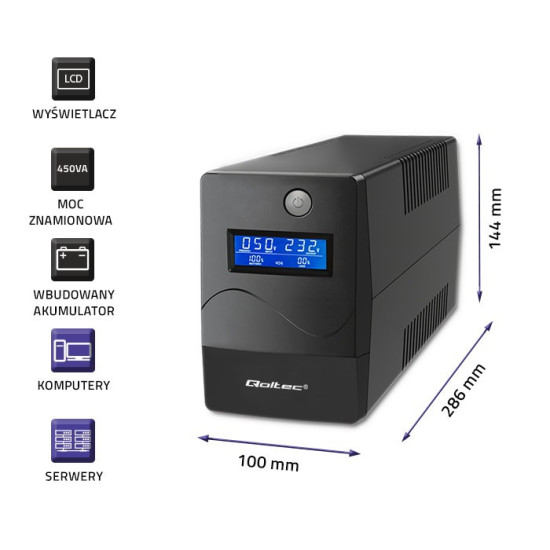 Zasilacz awaryjny UPS | 450VA | 240W | LCD | USB | RJ45 