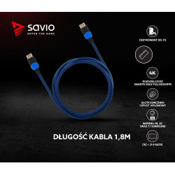 Kabel HDMI 2.0 dedykowany do Playstation niebiesko-czarny 1,8m, GCL-02
