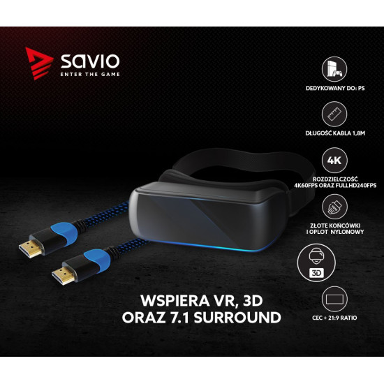 Kabel HDMI 2.0 dedykowany do Playstation niebiesko-czarny 1,8m, GCL-02