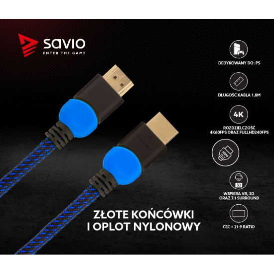 Kabel HDMI 2.0 dedykowany do Playstation niebiesko-czarny 1,8m, GCL-02