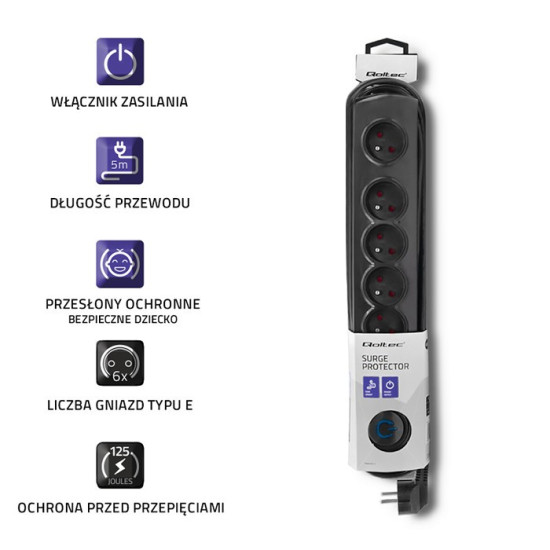 Listwa antyprzepięciowa | 6 gniazd | 5m 