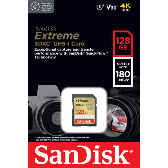 Karta pamięci Extreme SDXC 128GB 180/90 MB/s V30 UHS-I U3 