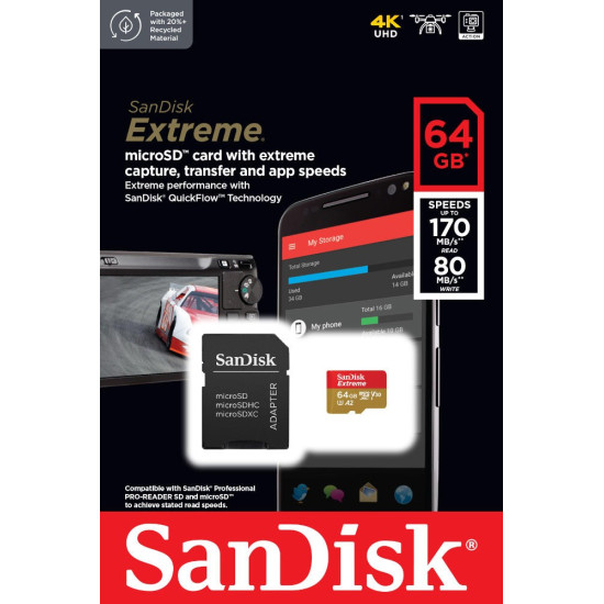 Karta pamięci Extreme microSDXC 64GB 170/80 MB/s A2 V30 U3 