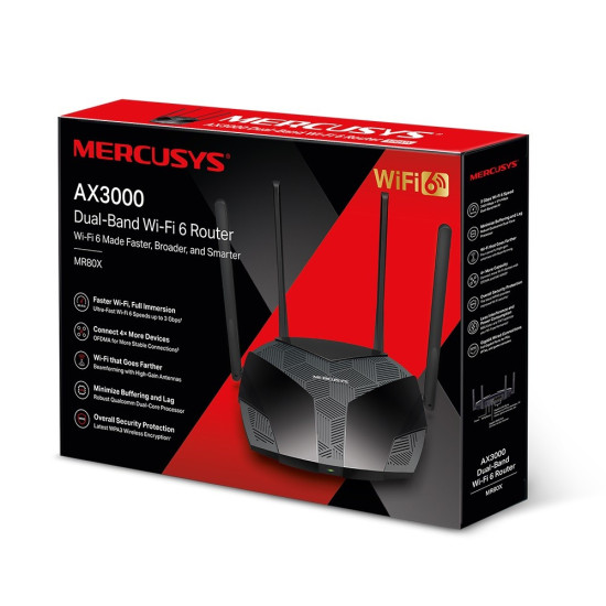 Router Mercusys MR80X WiFi 6 AX3000 3LAN 1WAN