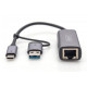 Karta sieciowa przewodowa USB 3.1 Typ C + USB A do 1x RJ45 2.5 Gigabit Ethernet 10/100/1000/2500Mbps