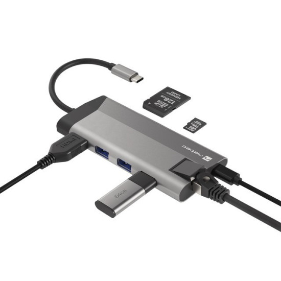 Stacja dokująca Multiport Fowler Plus USB-C PD, 3x USB 3.0, HDMI 4K, RJ45, SD, micro SD 