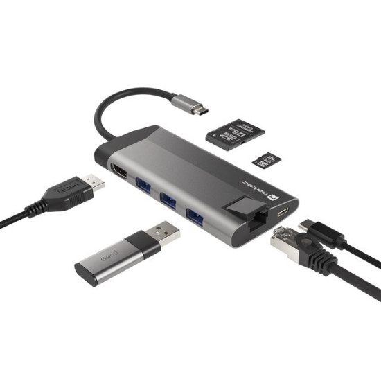 Stacja dokująca Multiport Fowler Plus USB-C PD, 3x USB 3.0, HDMI 4K, RJ45, SD, micro SD 