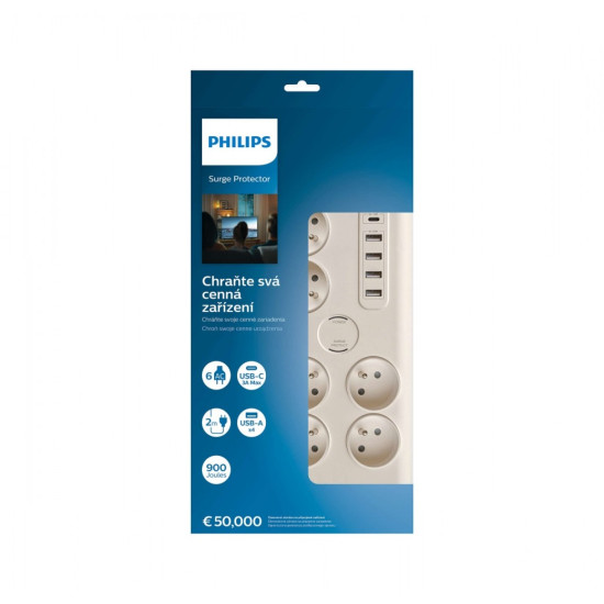 Listwa antyprzepięciowa 6 gniazd AC Fr 40W, 2 m