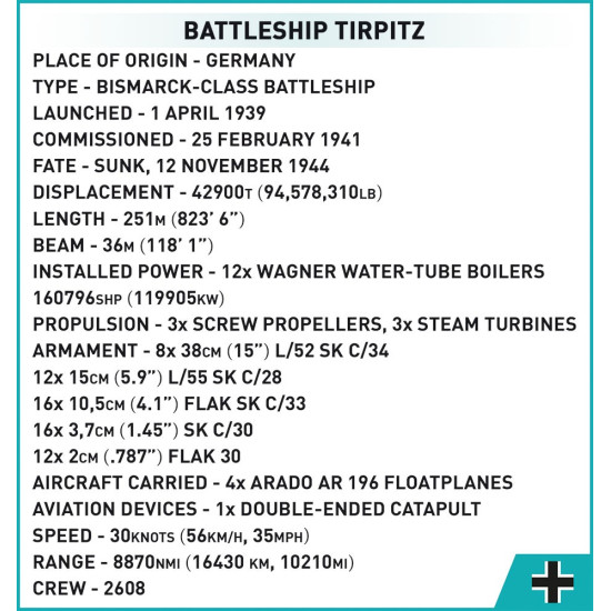 Klocki Historical Collection Battleship Tirpitz 2810 elementów