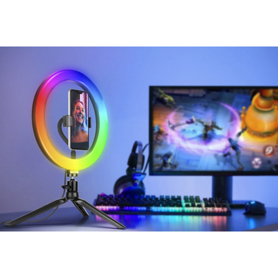 Lampa pierścieniowa RGB RING 26 cm ze statywem 