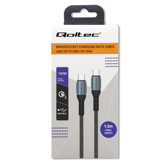 Kabel USB 2.0 typ C | USB 2.0 typ C 100W | QC 3.0| PD | 1.5m |   Czarny 