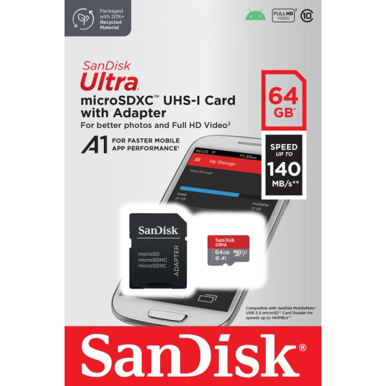 Karta Ultra microSDXC 64GB 140MB/s A1 + Adapter SD 