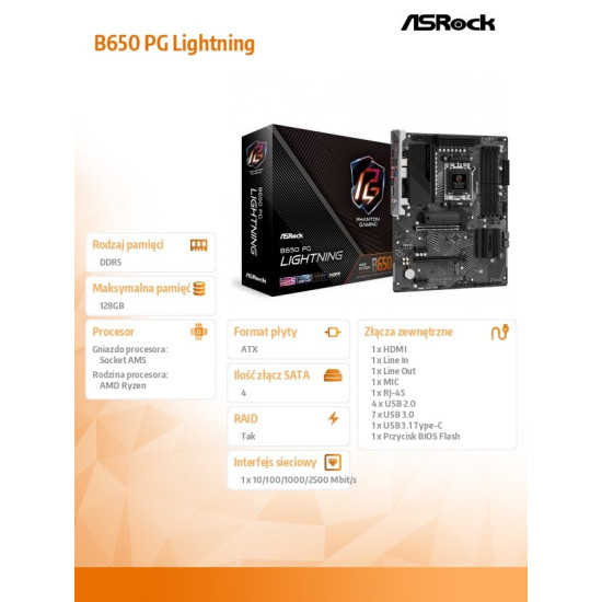 Płyta główna B650 PG LIGHTNING AM5 4DDR5 HDMI M.2 ATX 