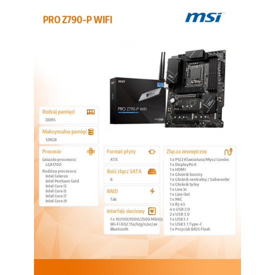 Płyta główna PRO Z790-P WIFI s1700 4DDR5 HDMI/DP ATX