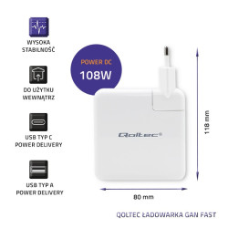 Ładowarka GaN FAST 108W | 5-20V | 3-4.7A | USB C | Biała 
