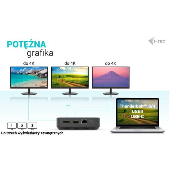 Stacja dokująca USB-C HDMI Dual DP Docking Station Power Delivery 100 W + i-tec Universal Charger 100 W 