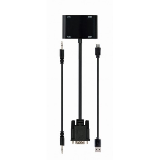 Konwerter sygnału VGA do HDMI + VGA czarny, 15 cm