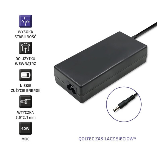Zasilacz desktopowy 60W | 12V | 5A | 5.5*2.1 + kabel zasilający 