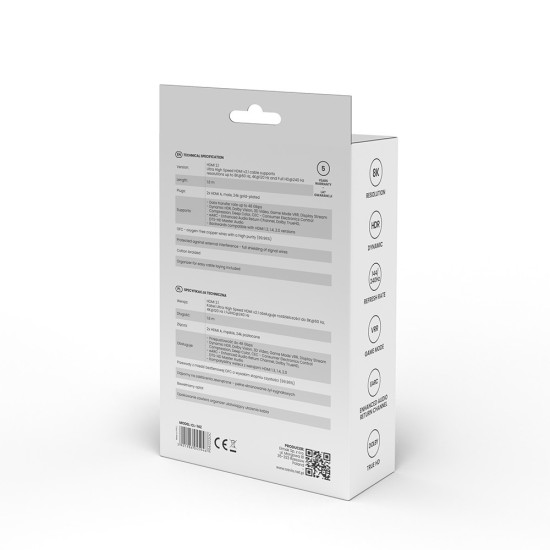 Kabel HDMI (M) v2.1, 1,8m, 8K, miedź, niebiesko-czarny, złote końcówki, ethernet/3D, CL-142