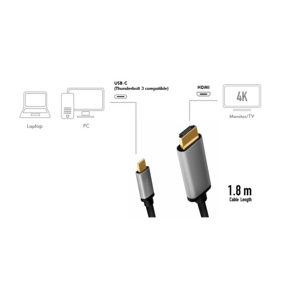 Kabel USB-C do HDMI, 4K 60Hz aluminiowy 1.8m 