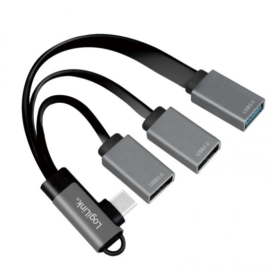 Hub USB 3.2, USB-C/M 90, do 3xUSB-A/F, 0.15m 