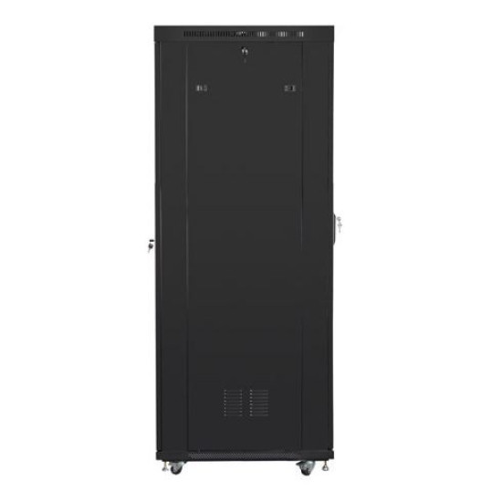 Szafa rack stojąca 19 cali 27U 800x1200 czarna drzwi perforowane LCD FLAT PACK 