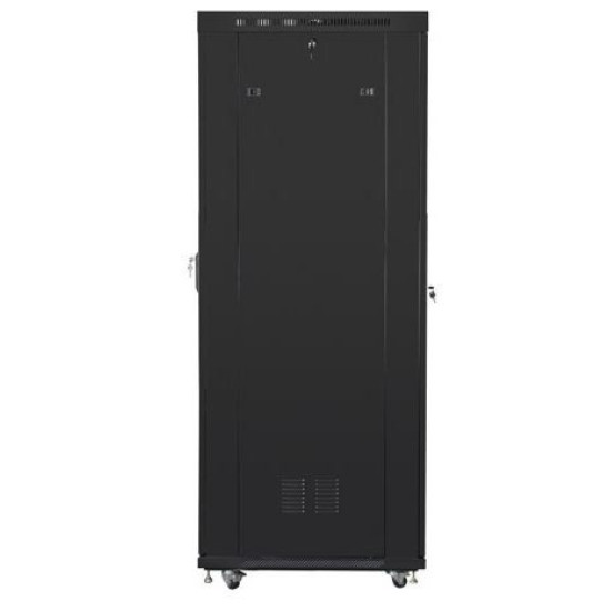 Szafa rack stojąca 19 cali 27U 800x1200 czarna drzwi perforowane LCD FLAT PACK 