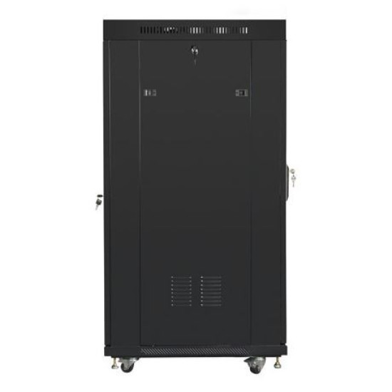 Szafa rack stojąca 19 cali 27U 800x1200 czarna drzwi szklane LCD FLAT PACK 