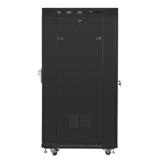 Szafa rack stojąca 19 cali 27U 800x1200 czarna drzwi szklane LCD FLAT PACK 