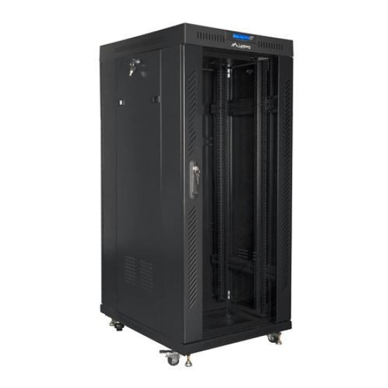 Szafa rack stojąca 19 cali 27U 800x1200 czarna drzwi szklane LCD FLAT PACK 