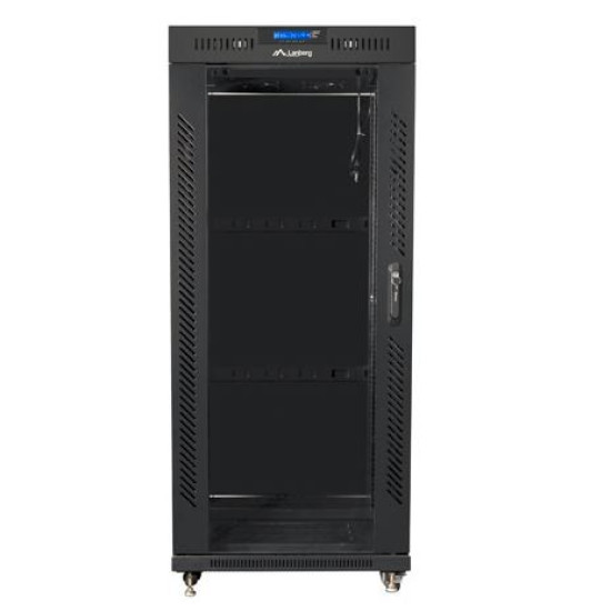 Szafa rack stojąca 19 cali 27U 800x1200 czarna drzwi szklane LCD FLAT PACK 