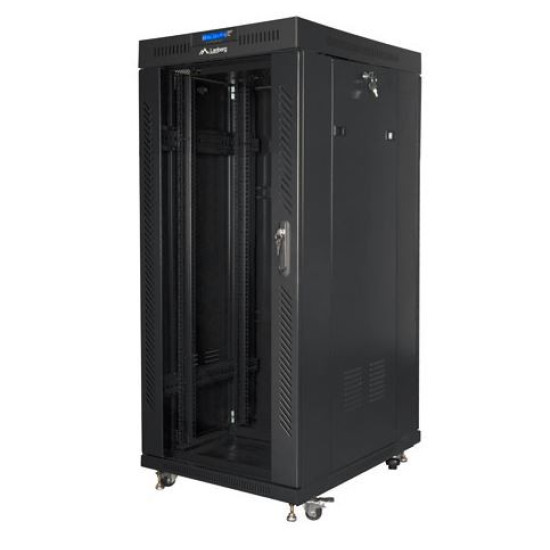 Szafa rack stojąca 19 cali 27U 800x1200 czarna drzwi szklane LCD FLAT PACK 