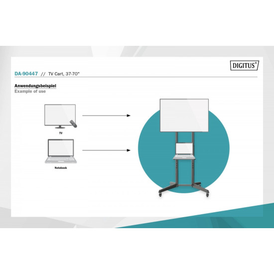 Stojak mobilny pojedynczy z półką 1xLCD max. 70
