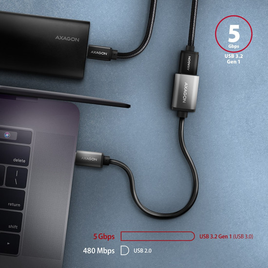 Kabel adapter RUCM-AFAC USB 3.2 Gen 1 Type-C samiec -> Type-A żeńska, 0,2m, 3A, ALU