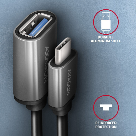 Kabel adapter RUCM-AFAC USB 3.2 Gen 1 Type-C samiec -> Type-A żeńska, 0,2m, 3A, ALU