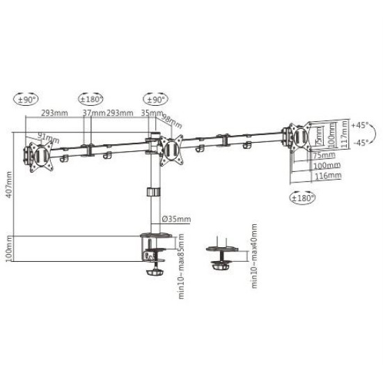 Ramię dla trzech monitorów biurkowe  (regulowane), 17 cali- 27 cali, do 7kg