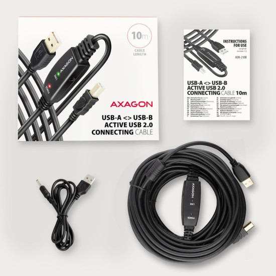 Kabel ADR-210B USB 2.0 A-M -> B-M Aktywny kabel połączeniowy/wzmacniacz 10m