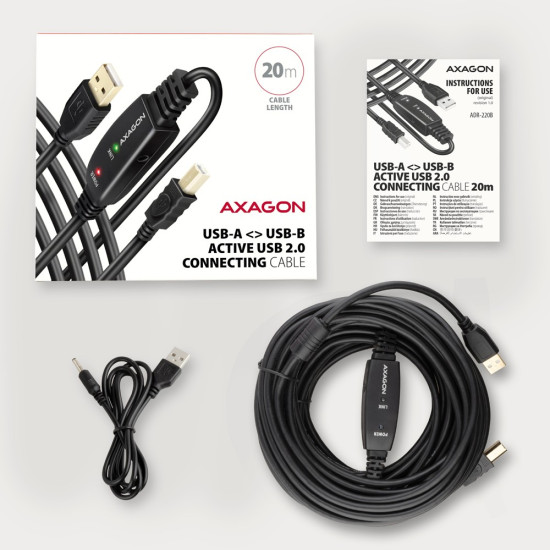 Kabel ADR-220B USB 2.0 A-M -> B-M aktywny kabel połączeniowy/wzmacniacz 20m