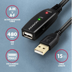Kabel ADR-215 USB 2.0 A-M -> A-F aktywny kabel przedłużacz/wzmacniacz 15m
