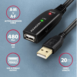 Kabel ADR-220 USB 2.0 A-M -> A-F aktywny kabel przedłużacz/wzmacniacz 20m