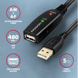 Kabel ADR-205 USB 2.0 A-M -> A-F aktywny kabel przedłużacz/wzmacniacz 5m