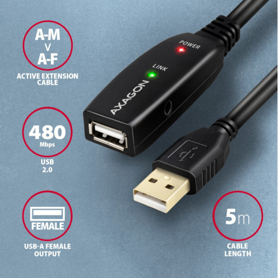 Kabel ADR-205 USB 2.0 A-M -> A-F aktywny kabel przedłużacz/wzmacniacz 5m